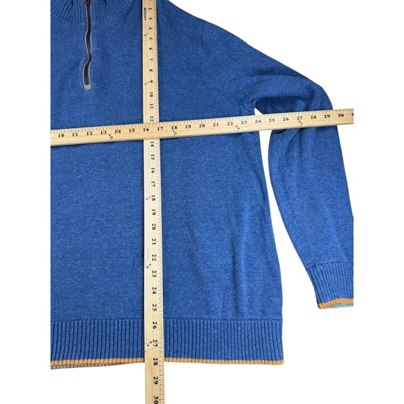 Robert Graham Sweater Mens XL Blue 1/4 Zip Mock Neck Cotton Pullover Stripe Trim - Picture 8 of 8
